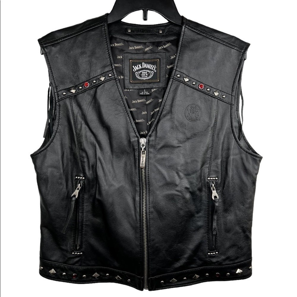 Jack Daniel’s Old No. 7 Women’s Black Leather Jeweled & Studded Motorcycle Vest